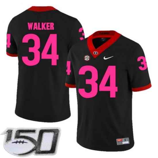 Georgia Bulldogs 34 Herschel Walker Black 2018 Breast Cancer Awareness College Football stitched 150th Anniversary Patch jersey